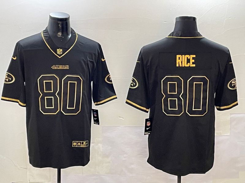 Men San Francisco 49ers #80 Rice Black Gold Throwback 2024 Nike Limited NFL Jersey style 1